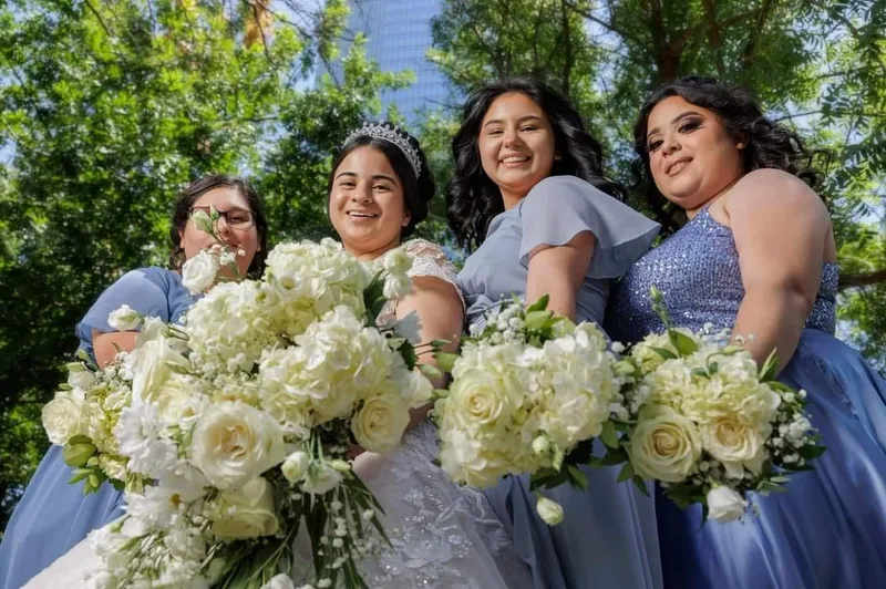 Bride and bridesmaids with bouquets at MP Venue Event Center